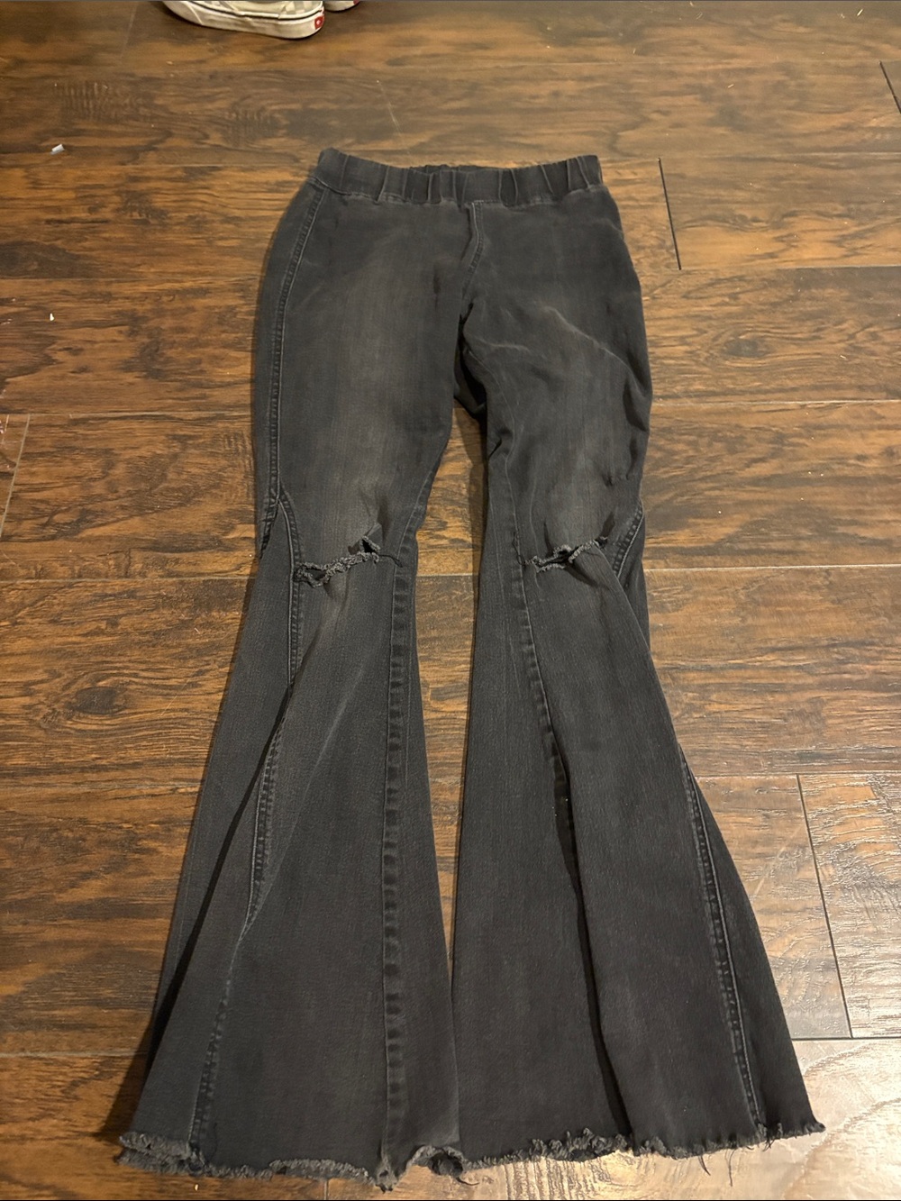 Black Distressed Flared Jeans